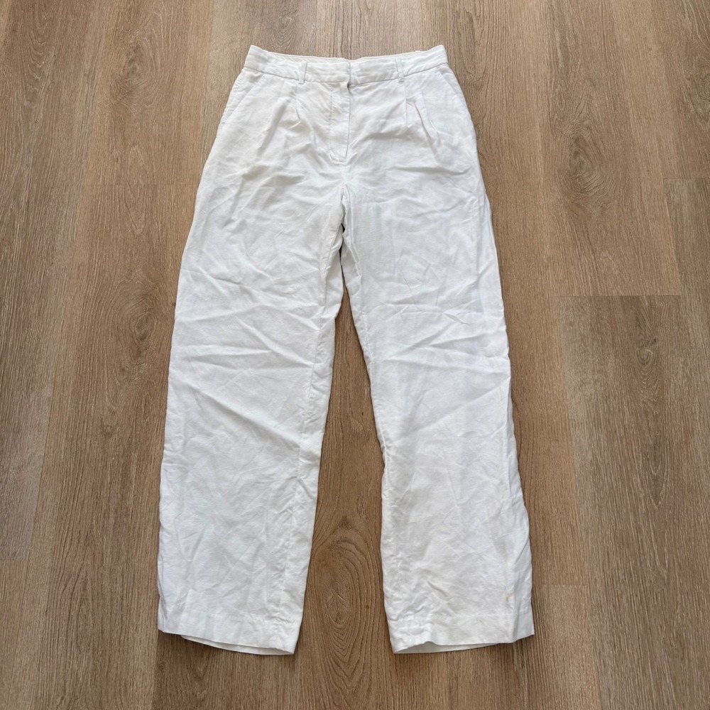 Wilfred Effortless Linen Blend Wide Leg Pants Womens 12 White‎ Pleated High Rise